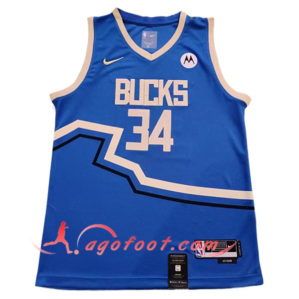 Maillot Milwaukee Bucks (ANTETOKOUNMPO #34) 2024/25 Bleu/Beige