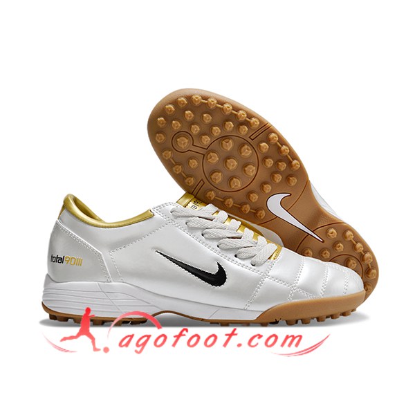 Nike Chaussures de Foot T90 TF Blanc/Jaune