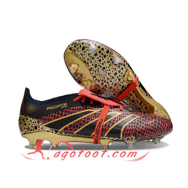 Adidas Chaussures de Foot Predator Elite Tongue FG Noir/Jaune/Rouge