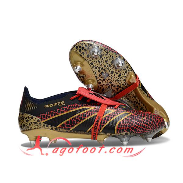 Adidas Chaussures de Foot Predator Elite Tongue SG Noir/Jaune/Rouge