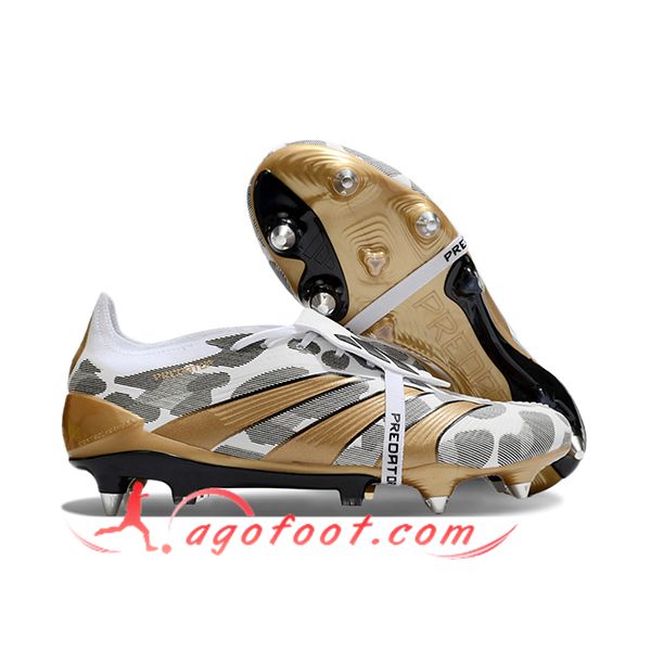 Adidas Chaussures de Foot Predator Elite Tongue SG Blanc/Jaune/Gris