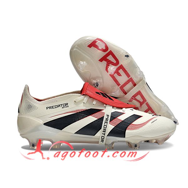 Adidas Chaussures de Foot 25 Predator Elite Tongue FG Blanc/Noir/Rouge -02