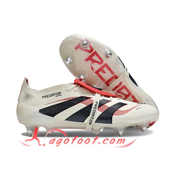 Adidas Chaussures de Foot 25 Predator Elite Tongue SG Blanc/Noir/Rouge