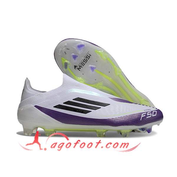 Adidas Chaussures de Foot F50 Elite Laceless FG Blanc/Pourpre/Noir