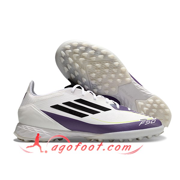 Adidas Chaussures de Foot F50 PRO TF Blanc/Pourpre/Noir