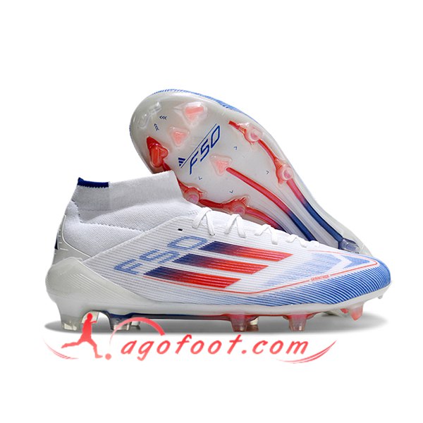 Adidas Chaussures de Foot F50 ELITE MID FG W Blanc/Orange/Bleu