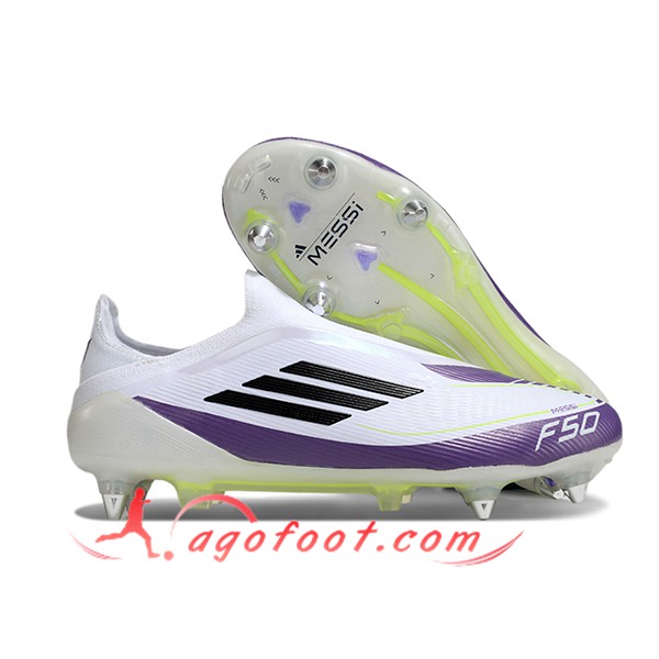 Adidas Chaussures de Foot F50 Elite Laceless SG Blanc/Pourpre/Noir