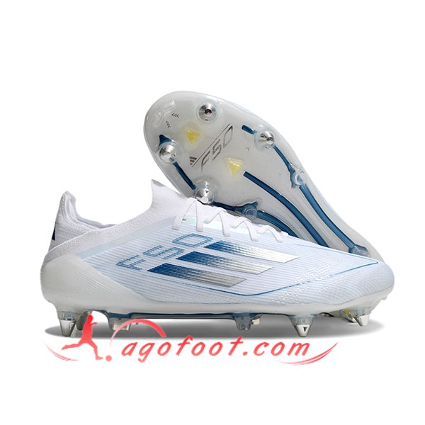 Adidas Chaussures de Foot F50 Elite SG Blanc/Bleu