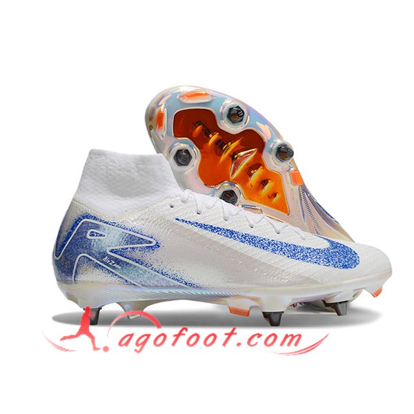 Nike Chaussures de Foot Air Zoom Mercurial Superfly IIX Elite SG Blanc/Bleu