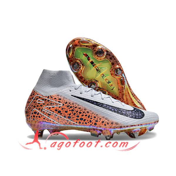 Nike Chaussures de Foot Air Zoom Mercurial Superfly IIX Elite SG Gris/Orange/Noir