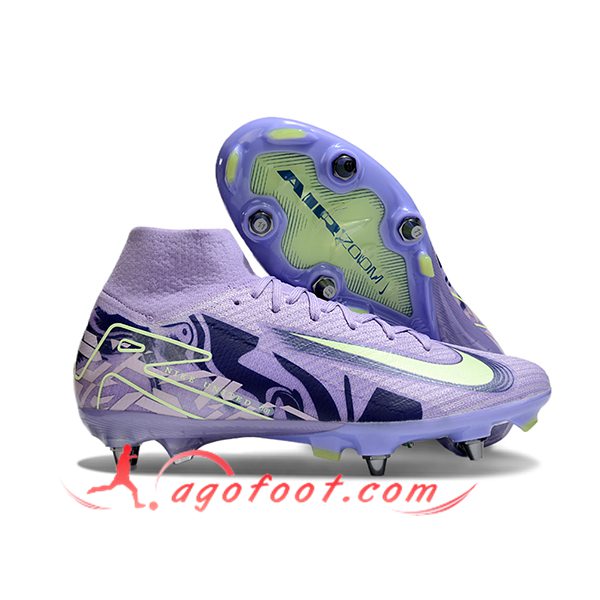 Nike Chaussures de Foot Air Zoom Mercurial Superfly IIX Elite SG Pourpre/Vert