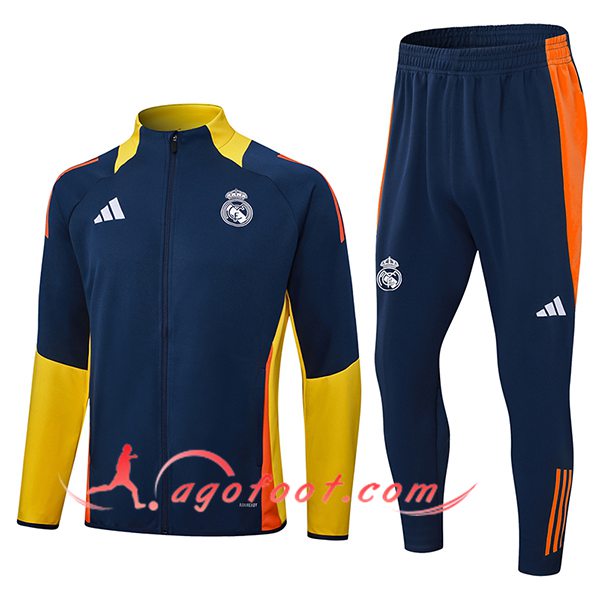 Ensemble Survetement de Foot Veste Foot Real Madrid Bleu/Jaune/Orange 2024/2025
