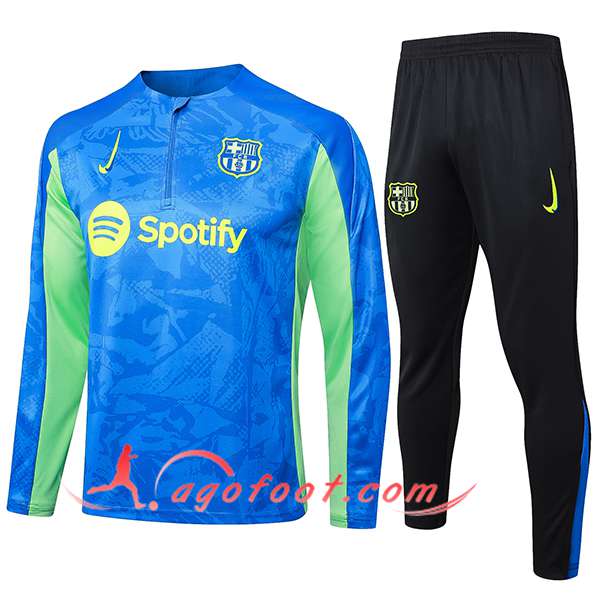 Ensemble Survetement de Foot FC Barcelone Bleu/Vert 2024/2025
