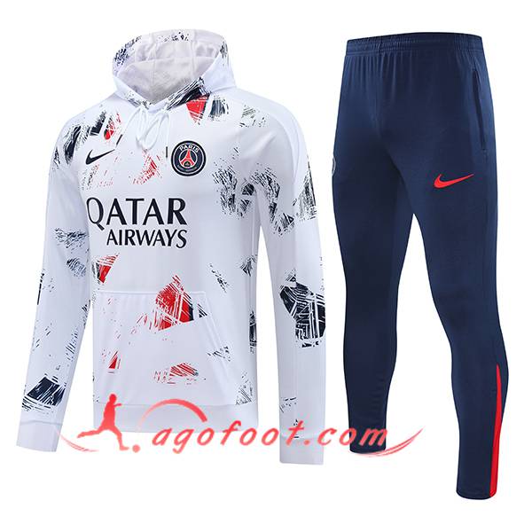 Ensemble Survetement Veste A Capuche Coupe-Vent PSG Blanc 2024/2025