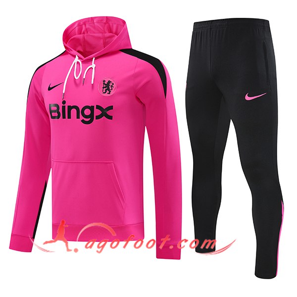 Ensemble Survetement Veste A Capuche Coupe-Vent FC Chelsea Rose/Noir 2024/2025