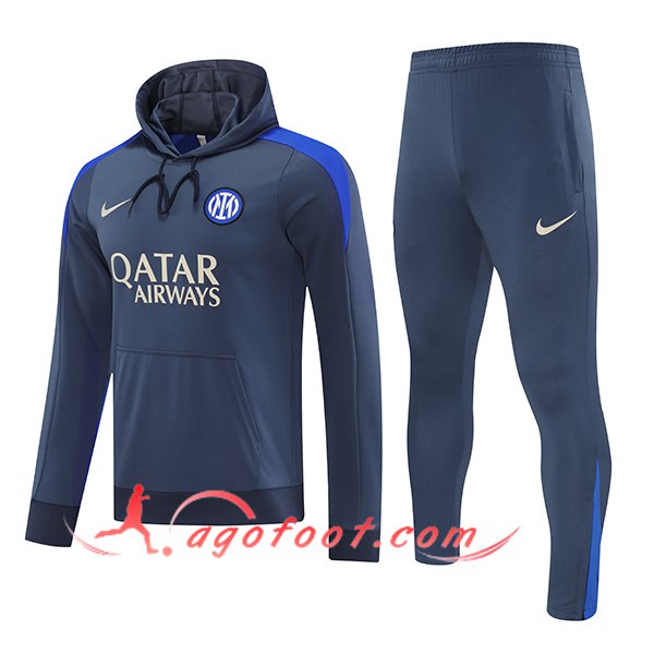 Ensemble Survetement Veste A Capuche Coupe-Vent Inter Milan Gris/Bleu 2024/2025