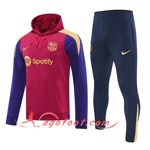 Ensemble Survetement Veste A Capuche Coupe-Vent FC Barcelone Rouge/Bleu/Jaune 2024/2025