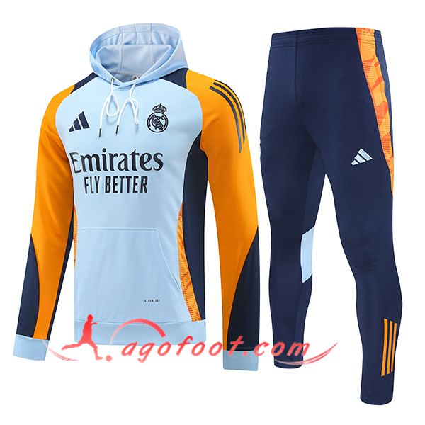 Ensemble Survetement Veste A Capuche Coupe-Vent FC Barcelone Bleu/Orange 2024/2025