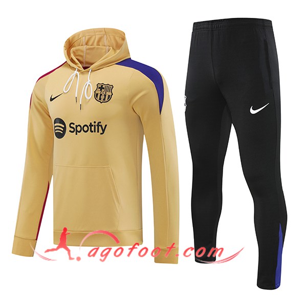 Ensemble Survetement Veste A Capuche Coupe-Vent FC Barcelone Jaune/Bleu/Rouge 2024/2025 -02