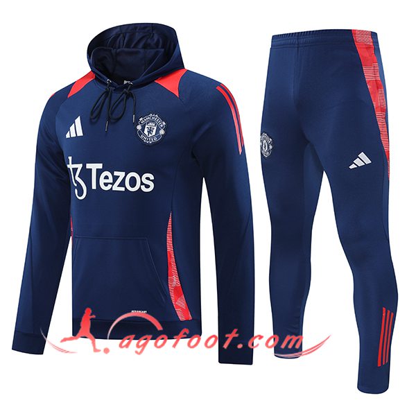 Ensemble Survetement Veste A Capuche Coupe-Vent Manchester United Bleu/Orange 2024/2025