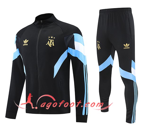 Ensemble Survetement de Foot Veste Foot Argentine Noir/Bleu 2024/2025 -03