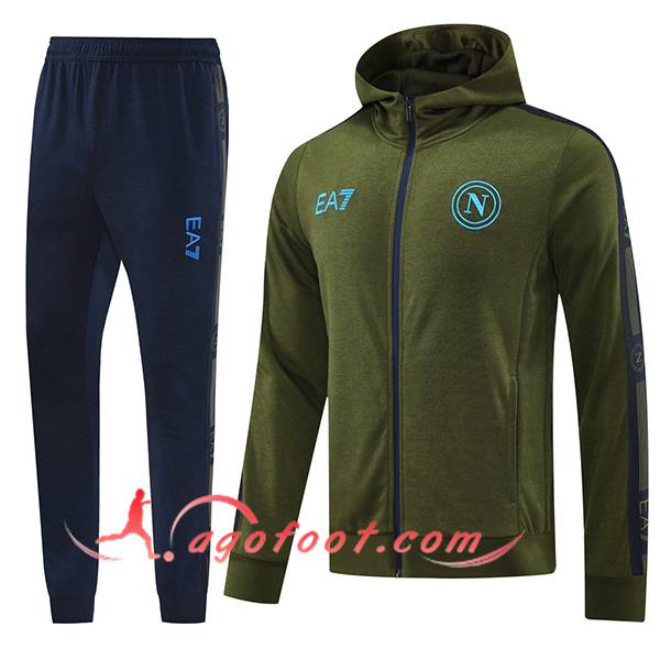 Ensemble Survetement Veste A Capuche Coupe-Vent SSC Naples Vert/Bleu 2024/2025