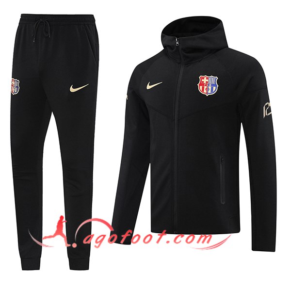 Ensemble Survetement Veste A Capuche Coupe-Vent FC Barcelone Noir 2024/2025