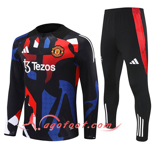 Ensemble Survetement de Foot Manchester United Enfant Noir/Rouge/Bleu 2024/2025