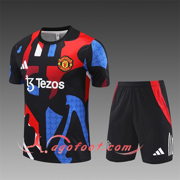 Ensemble Training T-Shirts Manchester United Enfant Noir/Bleu/Rouge 2024/2025