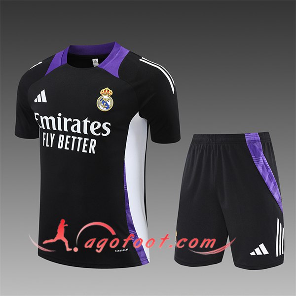 Ensemble Training T-Shirts Real Madrid Enfant Noir/Blanc/Pourpre 2024/2025