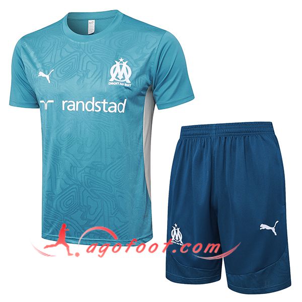 Ensemble Training T-Shirts Marseille Bleu/Blanc 2024/2025