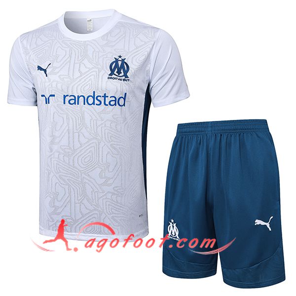 Ensemble Training T-Shirts Marseille Blanc/Bleu 2024/2025