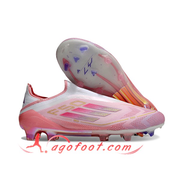 Adidas Chaussures de Foot F50 Elite Laceless FG Rose/Blanc