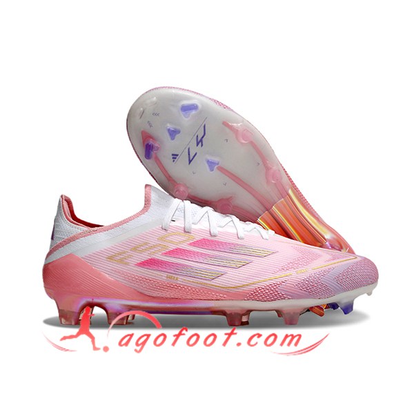 Adidas Chaussures de Foot F50 Elite FG Rose/Blanc -02