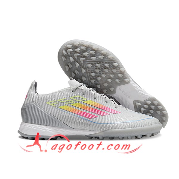 Adidas Chaussures de Foot F50 PRO TF Gris/Rose/Jaune