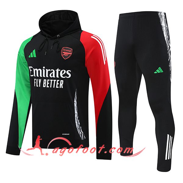 Ensemble Veste A Capuche Survetement de Foot Arsenal Noir/Vert/Rouge 2024/2025