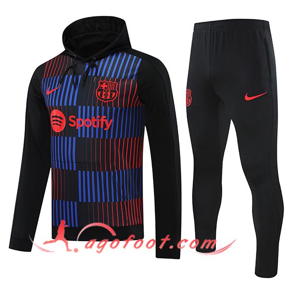 Ensemble Veste A Capuche Survetement de Foot FC Barcelone Noir/Bleu/Rouge 2024/2025