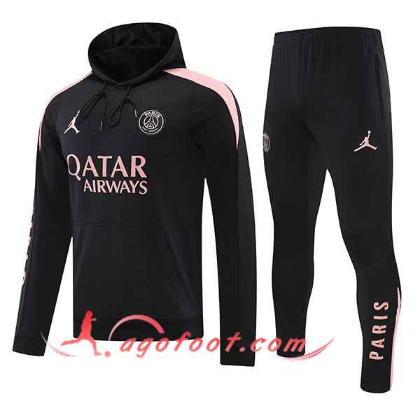 Ensemble Veste A Capuche Survetement de Foot PSG Noir/Rose 2024/2025