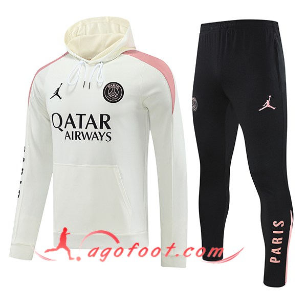 Ensemble Veste A Capuche Survetement de Foot PSG Blanc/Rose 2024/2025