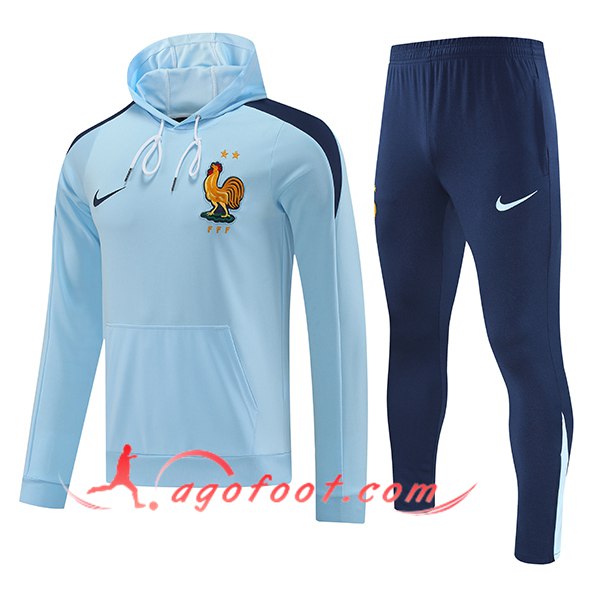 Ensemble Veste A Capuche Survetement de Foot France Bleu Clair 2024/2025