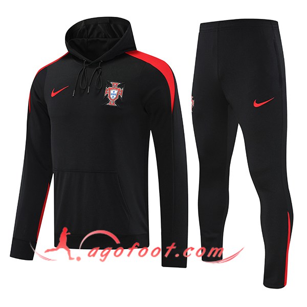 Ensemble Veste A Capuche Survetement de Foot Portugal Noir/Rouge 2024/2025
