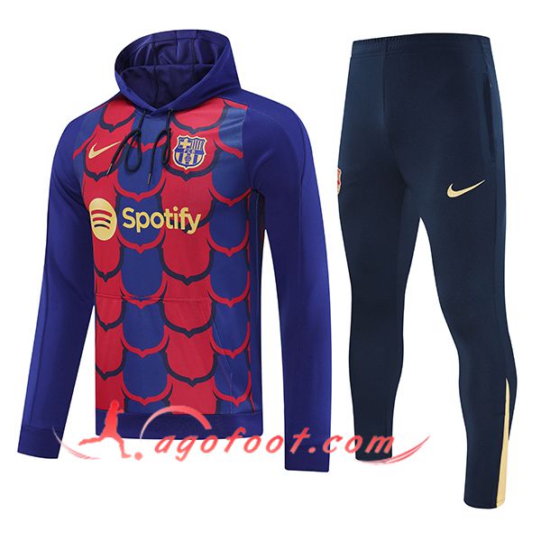 Ensemble Veste A Capuche Survetement de Foot FC Barcelone Bleu/Rouge 2024/2025