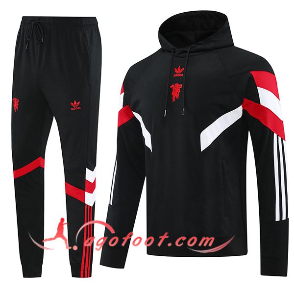 Ensemble Survetement Veste A Capuche Manchester United Noir/Rouge/Blanc 2024/2025