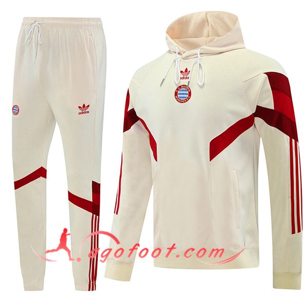 Ensemble Survetement Veste A Capuche Bayern Munich Beige/Rouge 2024/2025