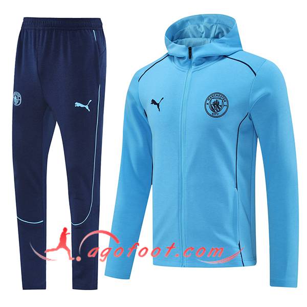 Ensemble Survetement Veste A Capuche Manchester City Bleu 2024/2025