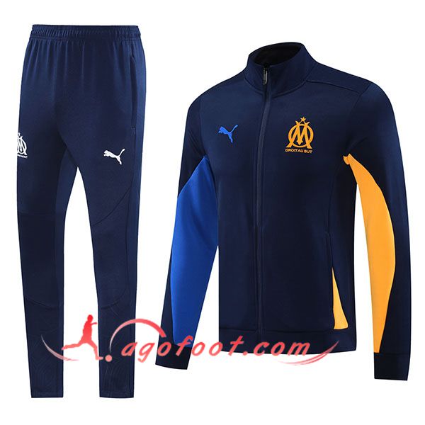 Ensemble Survetement de Foot Veste Foot Marseille Bleu Marine 2024/2025