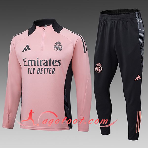 Ensemble Survetement de Foot Real Madrid Enfant Rose/Noir 2024/2025 -02