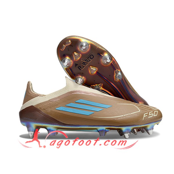 Adidas Chaussures de Foot F50 Elite Laceless SG Brun/Bleu