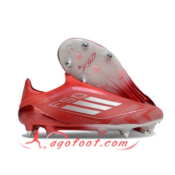 Adidas Chaussures de Foot F50 Elite Laceless SG Rouge/Gris