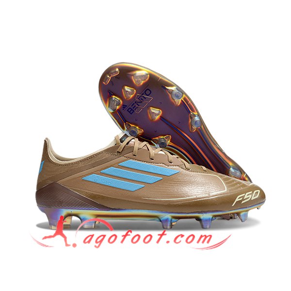 Adidas Chaussures de Foot F50 ELITE FG Brun/Bleu -02